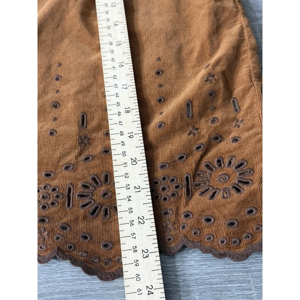 Madewell Corduroy Eyelet Embroidered Tie Sleeve Blouse Brown L Cottagecore